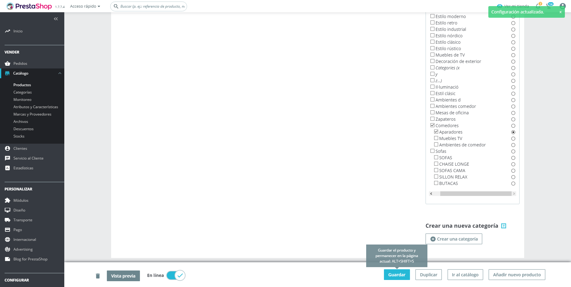 Error “This product must be in the default category.” en Prestashop 1.7