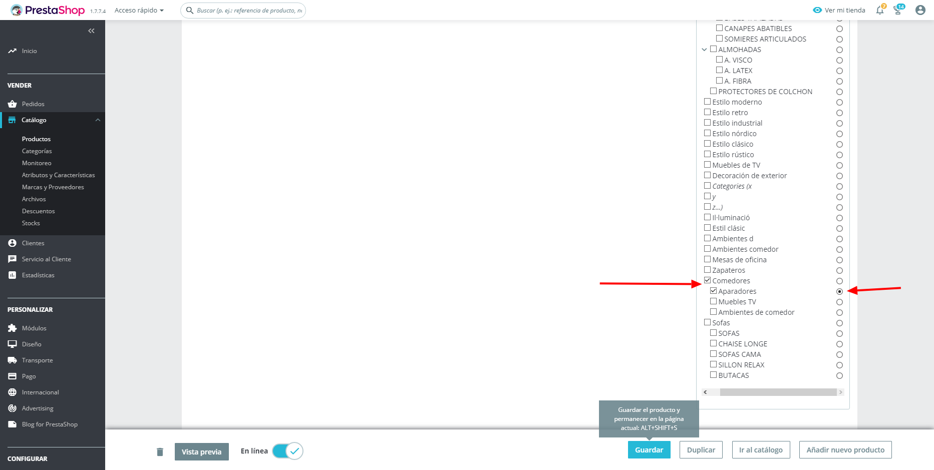 Error “This product must be in the default category.” en Prestashop 1.7