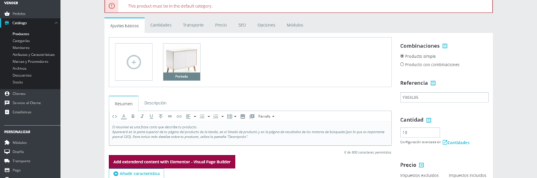 Error “This product must be in the default category.” en Prestashop 1.7