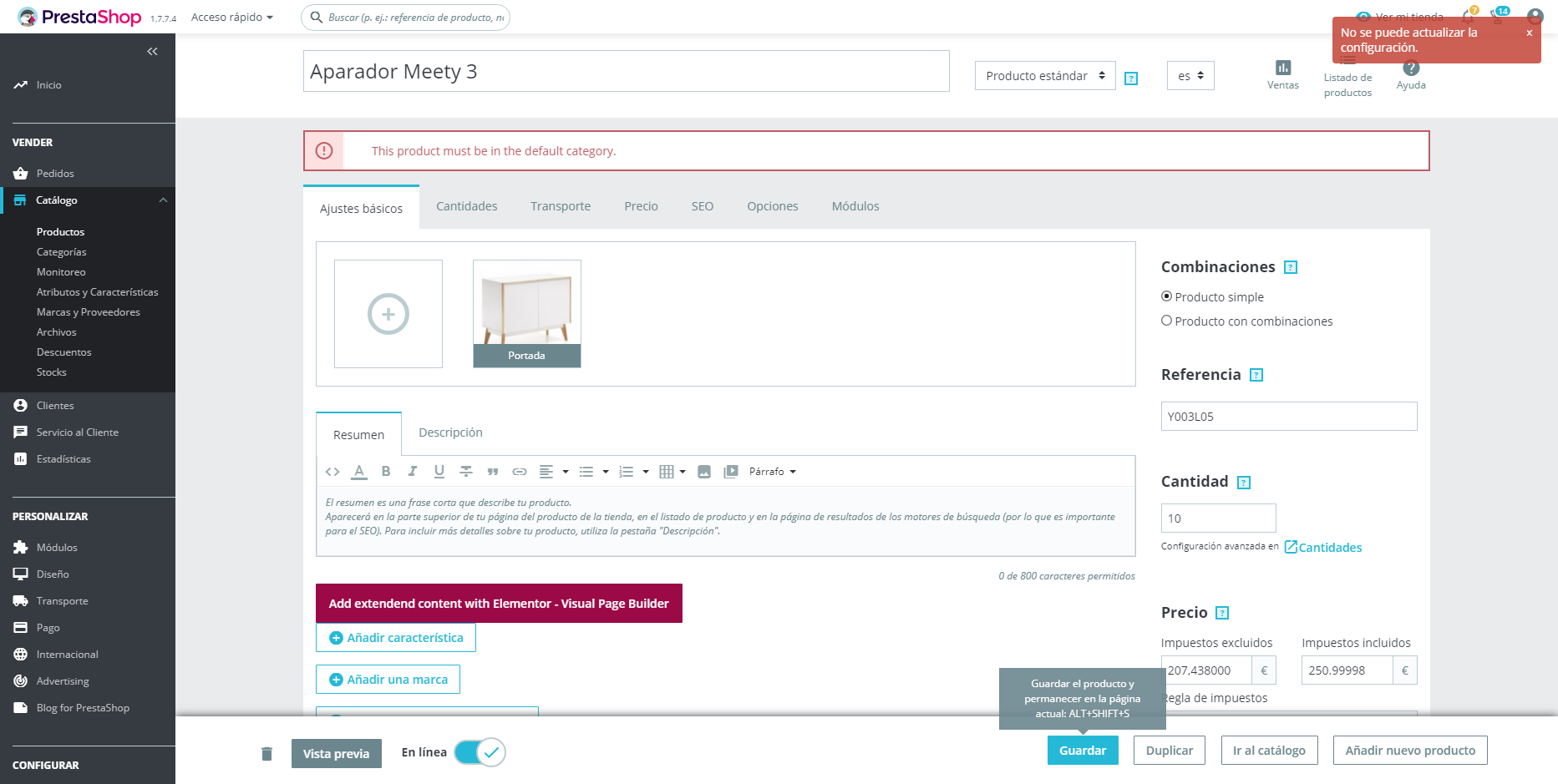 Error “This product must be in the default category.” en Prestashop 1.7